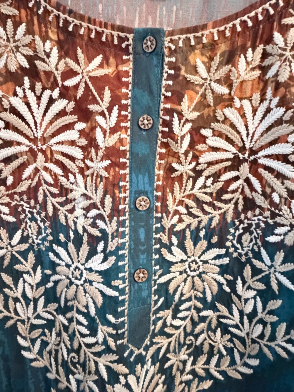 John Mark Embroidered Teal & Rust Floral Blouse XL - Picture 8 of 9